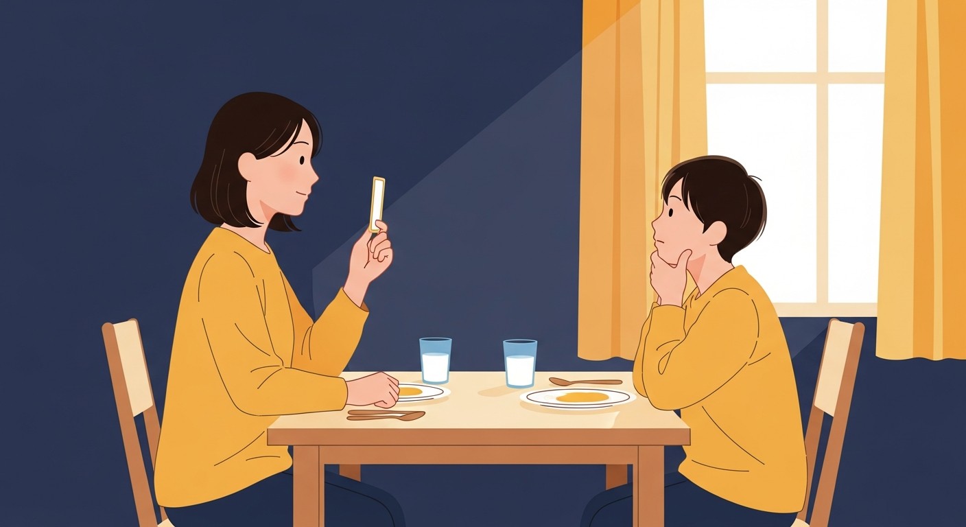朝食中に親が口頭クイズを出題する親子