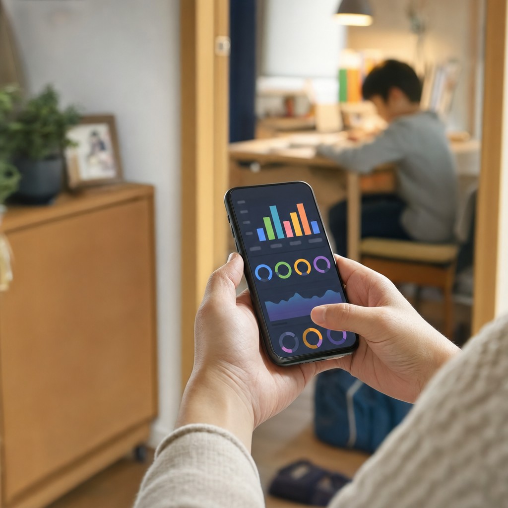 スマートフォンのペアレンタルコントロール画面を確認する保護者