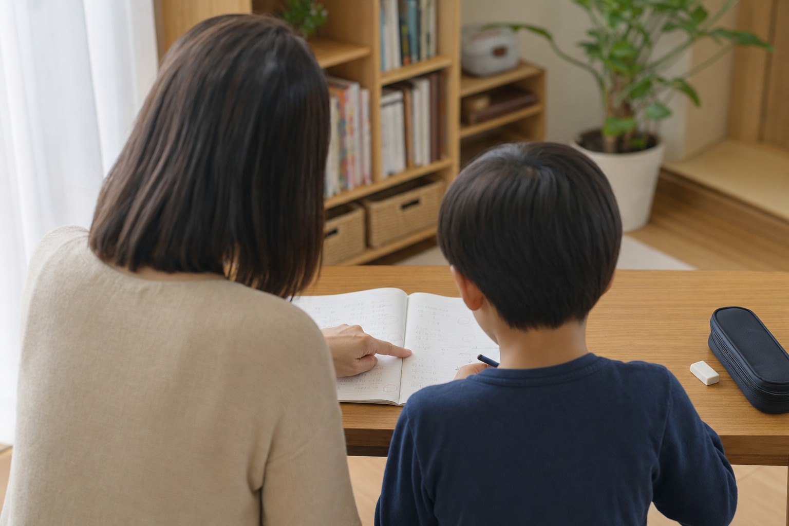 ミスノートと計算問題を親子で見直す手元