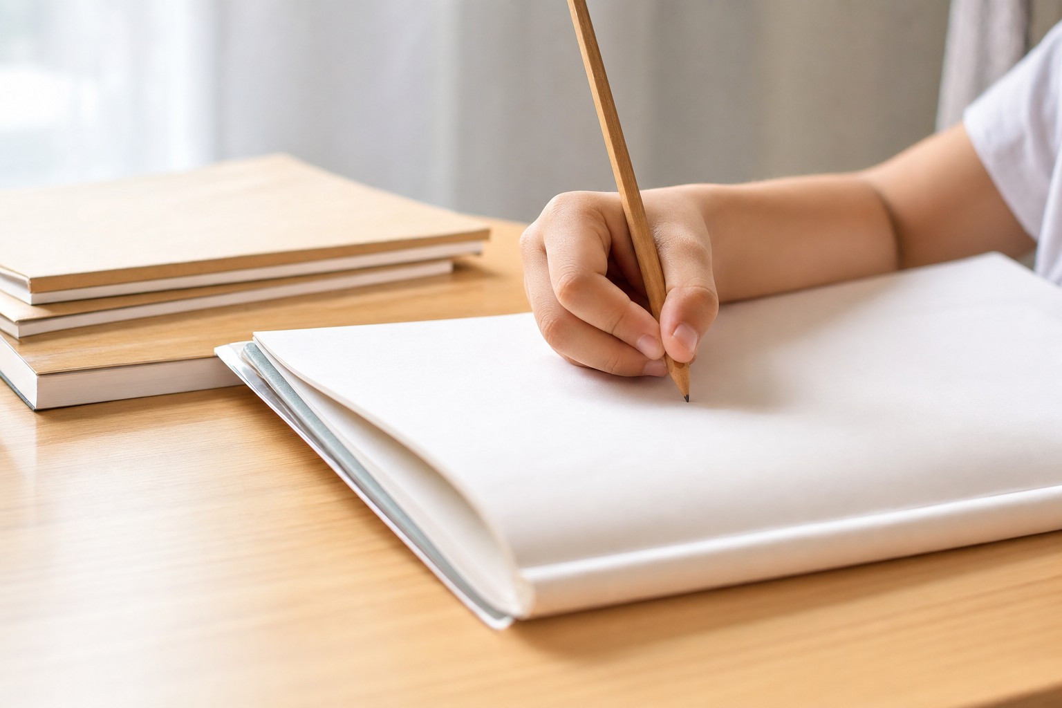毎日机に向かう学習習慣 ノートに鉛筆で書く子どもの手元