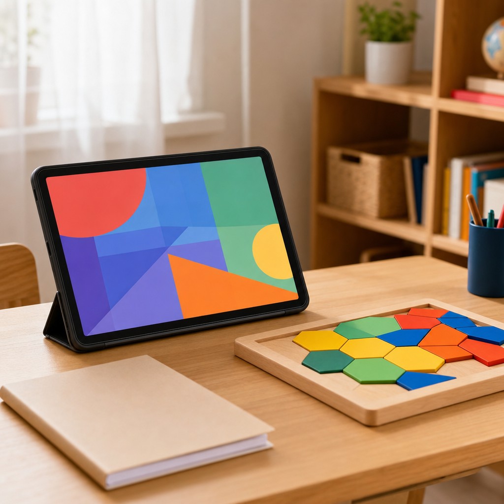 低学年の学習コーナー タブレットと思考力パズル