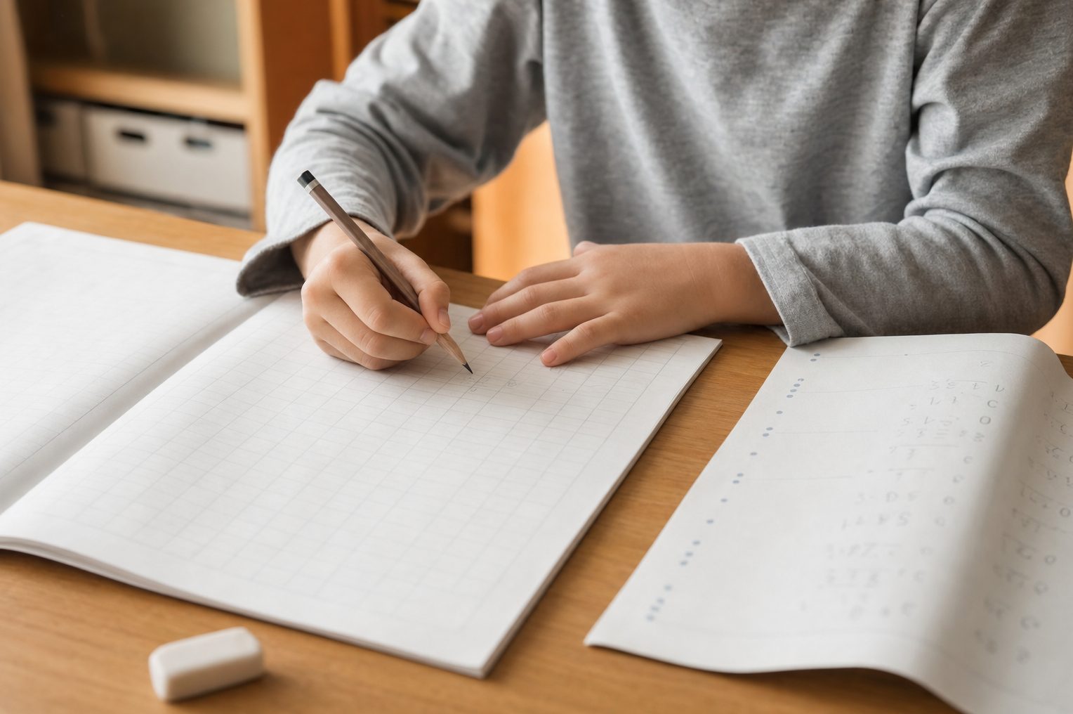絞った問題をノートに解き直す小学生の手元