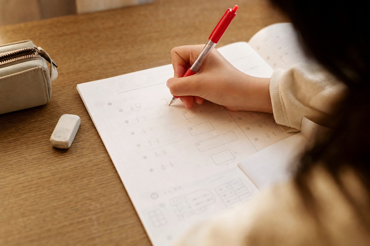 テキストの問題番号に赤丸をつける手元