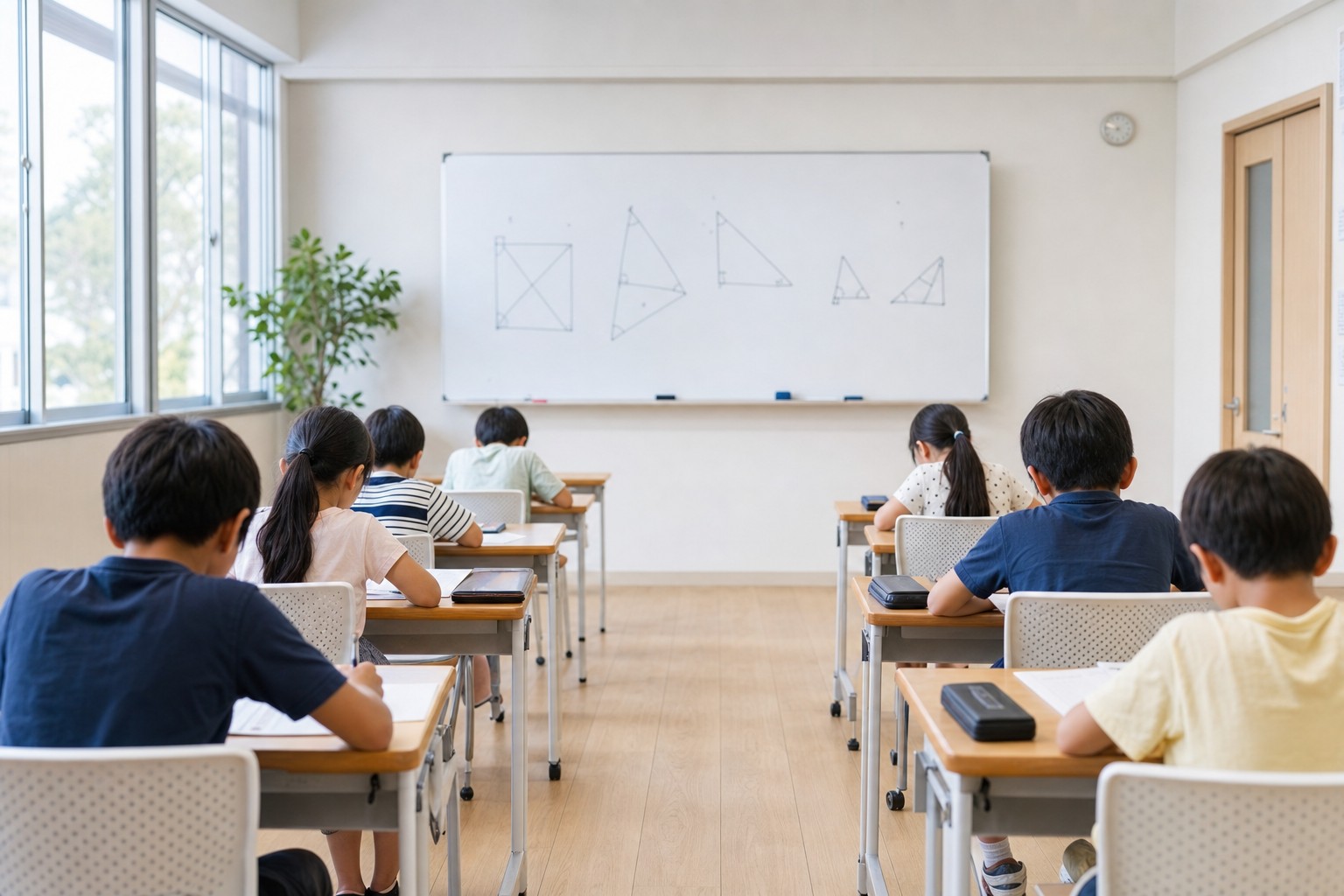少人数の教室で算数を学ぶ子どもたちの後ろ姿