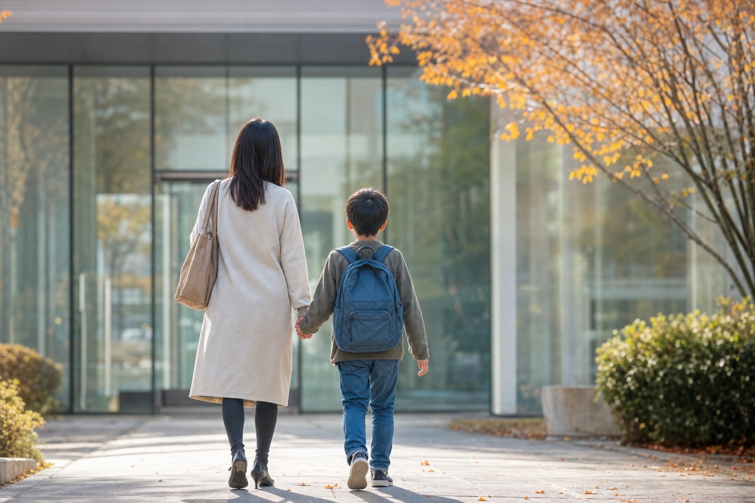 中学受験の塾の入塾テストに向かう親子のイメージ